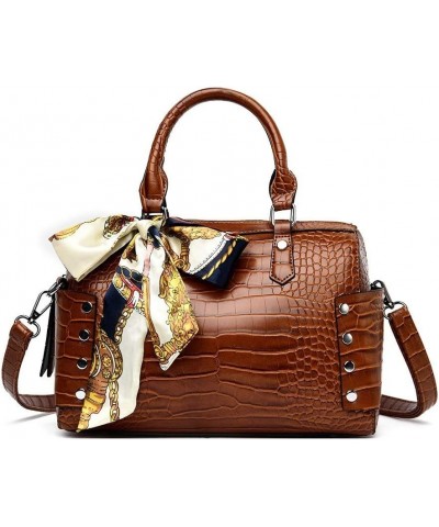 Women's Patent Leather Totes Elegant Handbag Crocodile Pattern Top Handle Purse (black) Brown $41.40 Totes