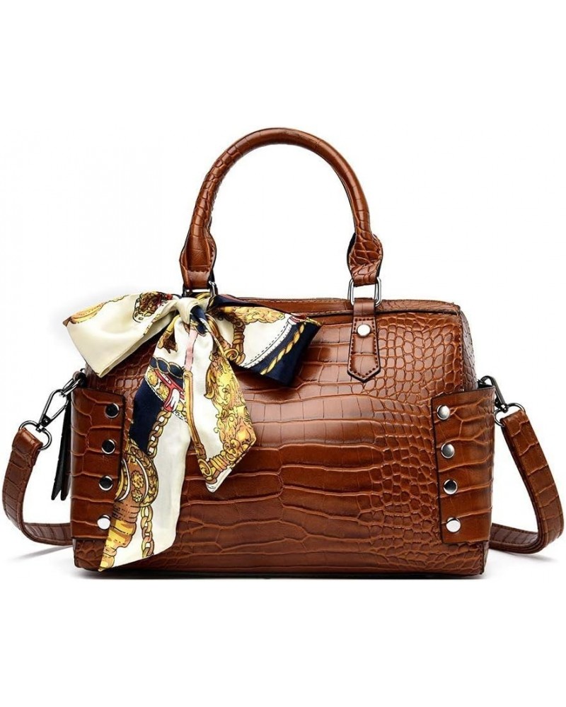 Women's Patent Leather Totes Elegant Handbag Crocodile Pattern Top Handle Purse (black) Brown $41.40 Totes