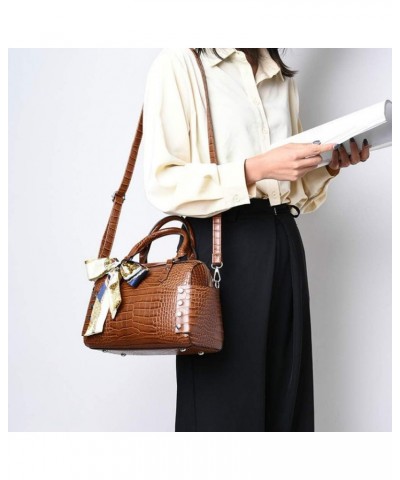 Women's Patent Leather Totes Elegant Handbag Crocodile Pattern Top Handle Purse (black) Brown $41.40 Totes