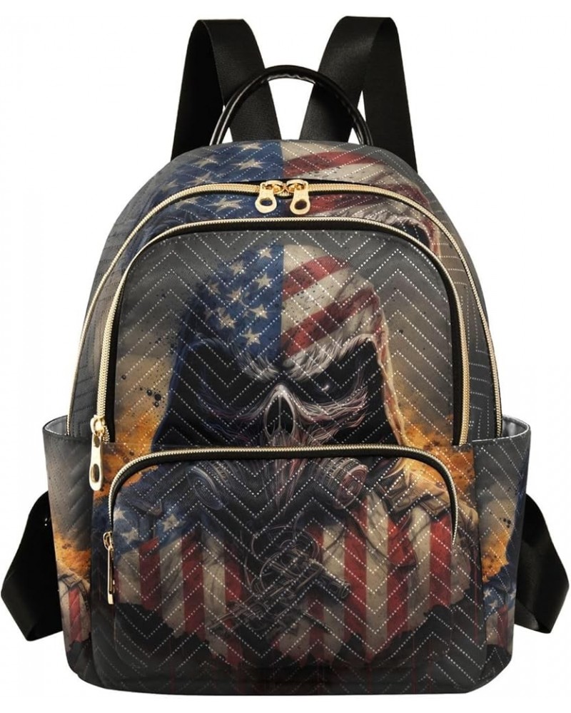 Small Fashion Backpack for Women Skull with Usa Flag Print Ladies Travel Daypack Aesthetic Shoulder Bag 10.2×5.1×12.5 IN $17....