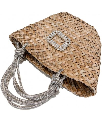 Women Straw Beach Bag Woven Tote Bag Small Summer Handbag with Rhinestone Handle Multicolor $25.19 Handbags