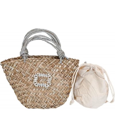 Women Straw Beach Bag Woven Tote Bag Small Summer Handbag with Rhinestone Handle Multicolor $25.19 Handbags