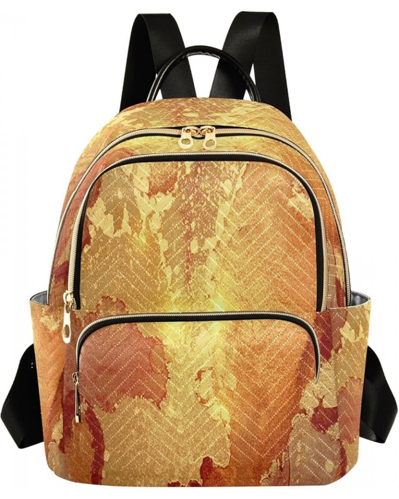 Backpack Purse for Women Gold Orange Marble Sparkles, Mini Fashion Backpack Lightweight Casual Daypack Shoulder Bag Travel Ba...