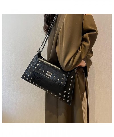 Chain Shoulder Handbag for Women Designer PU Leather Messenger Bag Rivet Hobo Purse Retro Crossbody Bag for Daily Use Black $...