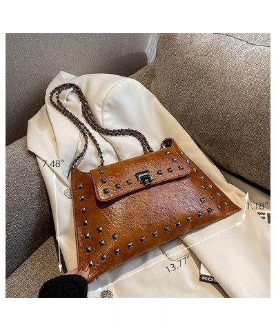 Chain Shoulder Handbag for Women Designer PU Leather Messenger Bag Rivet Hobo Purse Retro Crossbody Bag for Daily Use Black $...