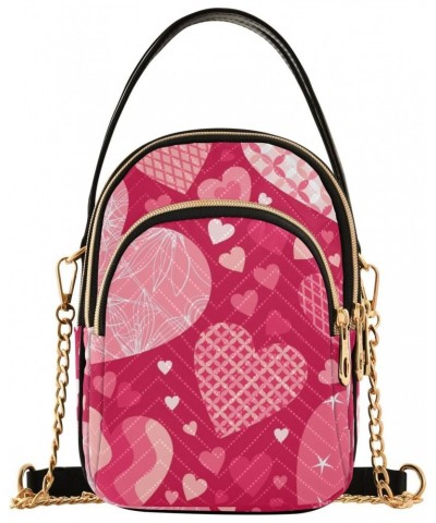 Valentine's Day Pattern with Hearts Small Crossbody Bag Functional Multi Pocket Bag Shoulder Handbag $16.81 Crossbody Bags