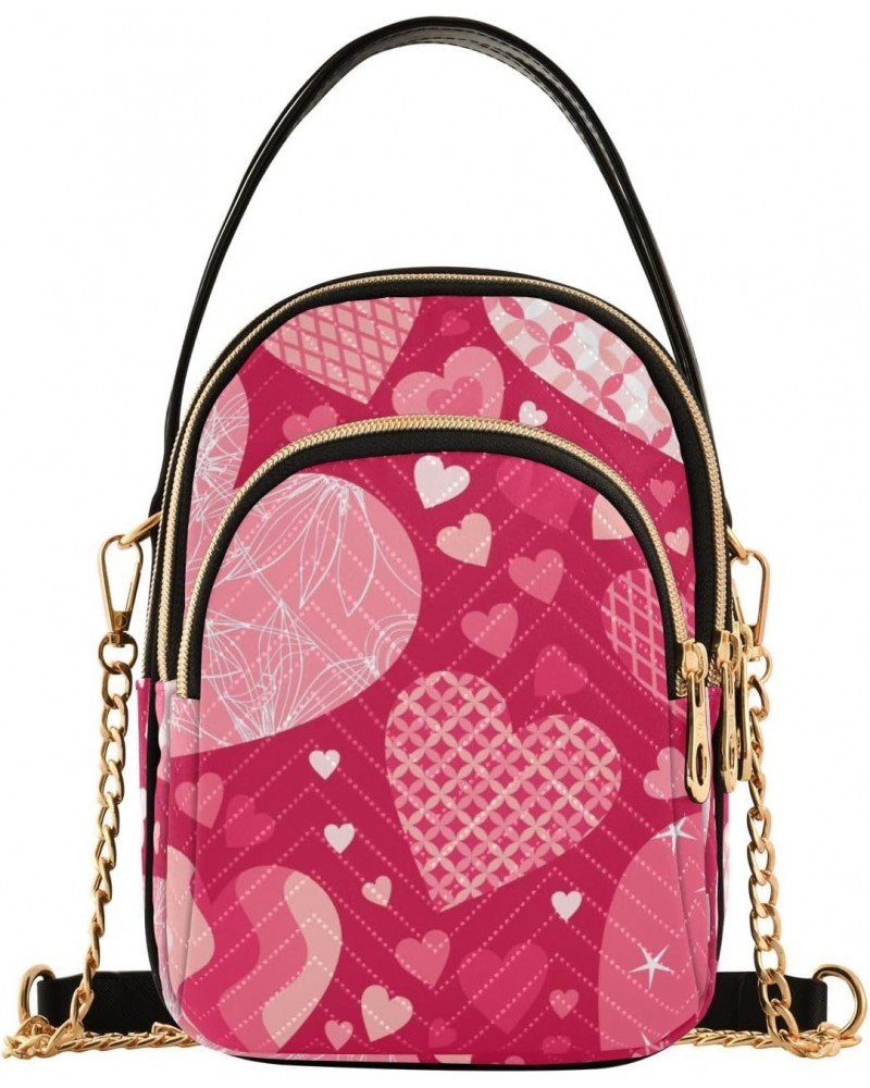 Valentine's Day Pattern with Hearts Small Crossbody Bag Functional Multi Pocket Bag Shoulder Handbag $16.81 Crossbody Bags