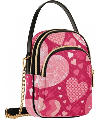 Valentine's Day Pattern with Hearts Small Crossbody Bag Functional Multi Pocket Bag Shoulder Handbag $16.81 Crossbody Bags