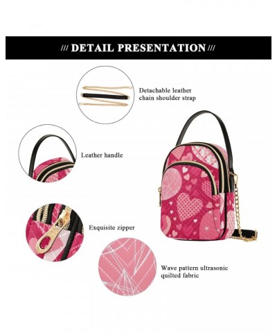 Valentine's Day Pattern with Hearts Small Crossbody Bag Functional Multi Pocket Bag Shoulder Handbag $16.81 Crossbody Bags