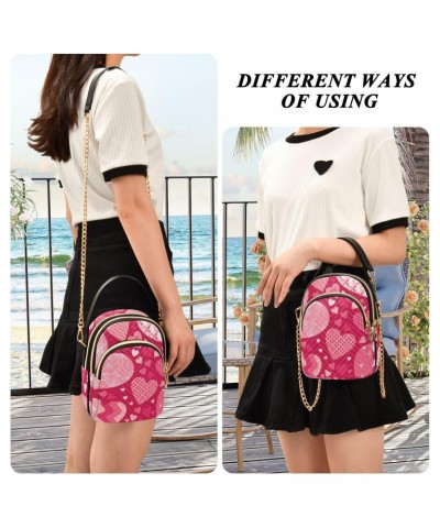 Valentine's Day Pattern with Hearts Small Crossbody Bag Functional Multi Pocket Bag Shoulder Handbag $16.81 Crossbody Bags