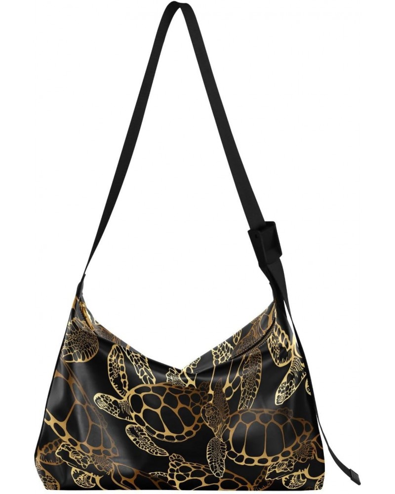 Golden Sea Turtle Boho Men Crossbody Purse Waterproof Women's Shoulder Handbags Over The Shoulder Bag $17.48 Hobo Bags