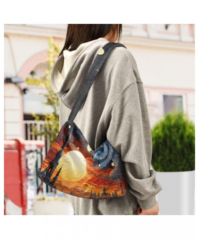 Women Shoulder Bag Castle Starry Night Ladies Tote Bag Plush Underarm Bag Furry Handbag $12.17 Totes