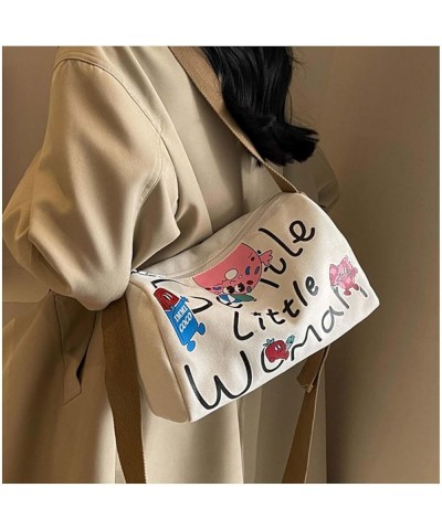 Women Canvas Messenger Bag Letter Printed Canvas Shoulder Bag Messenger Bag for Women Crossbody Cute Canvas Shoulder Bag Beig...