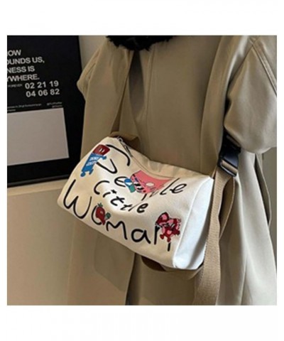 Women Canvas Messenger Bag Letter Printed Canvas Shoulder Bag Messenger Bag for Women Crossbody Cute Canvas Shoulder Bag Beig...