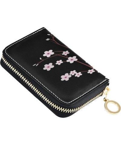 Black Pink Cherry Blossom Grey Credit Card Coin wallet, RFID Blocking Compact Women Leather Card Holder, Key Change Organizer...