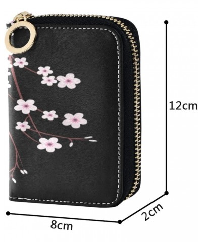 Black Pink Cherry Blossom Grey Credit Card Coin wallet, RFID Blocking Compact Women Leather Card Holder, Key Change Organizer...