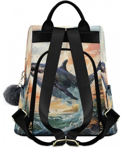 Sea Whales Women Purse Backpack Anti-Theft for Fashion Bag Travel Back Pack Rucksack Shoulder Bag $21.83 Backpacks