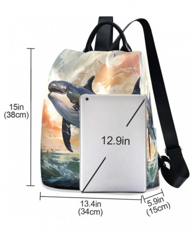 Sea Whales Women Purse Backpack Anti-Theft for Fashion Bag Travel Back Pack Rucksack Shoulder Bag $21.83 Backpacks