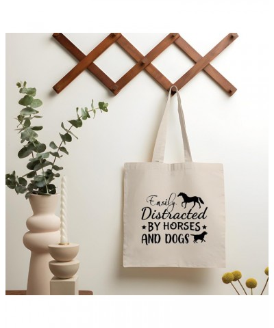 Gift for Dog and Horse Lovers Funny Humorous Designs Natural White Multicolor Canvas Tote Bag $11.89 Totes