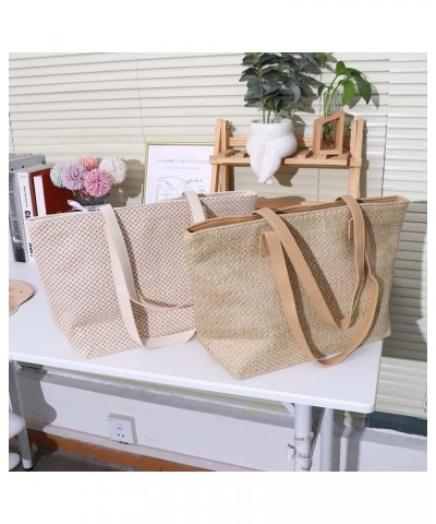 Women Straw Woven Tote Large Beach Handmade Weaving Shoulde Bag Woven Summer Tote Handmade Shoulder Bag Handbag Khaki $8.66 T...