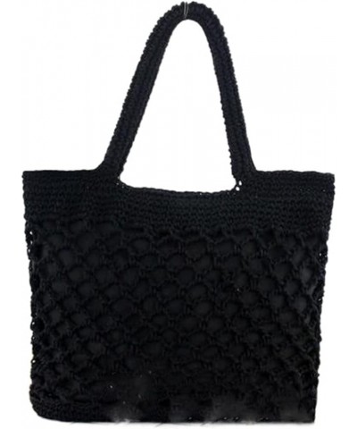 Crochet Beach Handbag for Girls Summer Straw Rope Hollow Out Hand Woven Totes Bag Women Hollow Knitting Handbag Black $26.41 ...