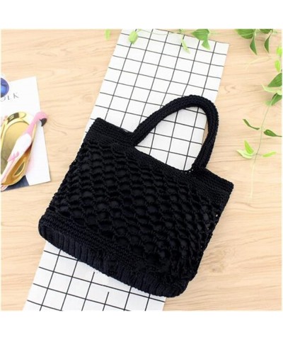 Crochet Beach Handbag for Girls Summer Straw Rope Hollow Out Hand Woven Totes Bag Women Hollow Knitting Handbag Black $26.41 ...