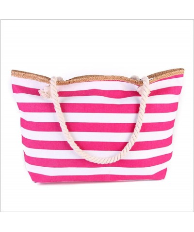 Canvas handbag striped fashion style cotton string portable bag Mori style women's shoulder bag Red $26.88 Totes