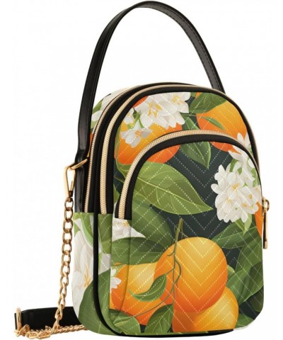 Orange and Flowers Womens Sling Backpack Crossbody Chain Shoulder Bags Waist Packs Multipurpose Handbags for Travel Shopping ...