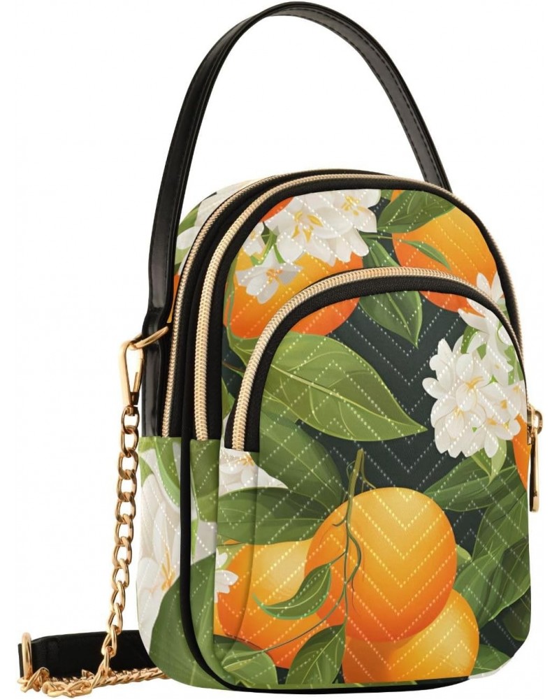 Orange and Flowers Womens Sling Backpack Crossbody Chain Shoulder Bags Waist Packs Multipurpose Handbags for Travel Shopping ...