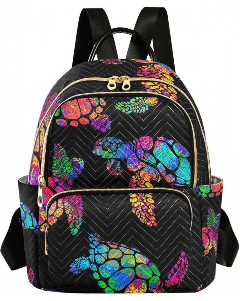 Ocean Women Backpack Neon Sea Turtle Anti-Theft Travel Backpack with Luggage Belt Lightweight Handbag Lady Purse Roomy Double...