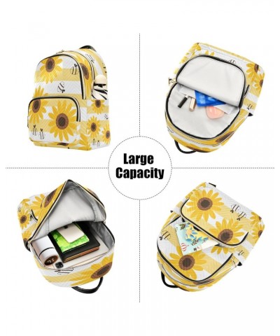 Sunflower Bee Cartoons White Yellow Stripe Backpack Purse for Women Travel Handbag Shoulder Bag $17.15 Backpacks