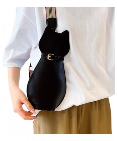 Novely Cat Shaped Sling Handbags Faux Leather Cross Chest Shoulder Bag Purse for Women C-black $11.25 Crossbody Bags