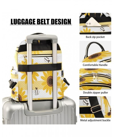 Sunflower Bee Cartoons White Yellow Stripe Backpack Purse for Women Travel Handbag Shoulder Bag $17.15 Backpacks