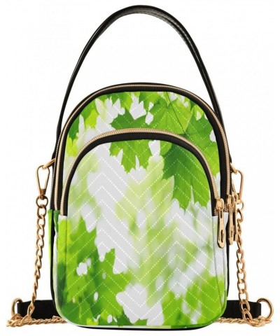 Fresh Green Leaves on The Branch Small Crossbody Bag Functional Multi Pocket Bag Shoulder Handbag $13.92 Crossbody Bags