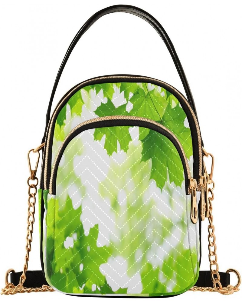 Fresh Green Leaves on The Branch Small Crossbody Bag Functional Multi Pocket Bag Shoulder Handbag $13.92 Crossbody Bags