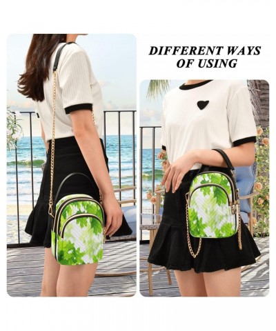 Fresh Green Leaves on The Branch Small Crossbody Bag Functional Multi Pocket Bag Shoulder Handbag $13.92 Crossbody Bags