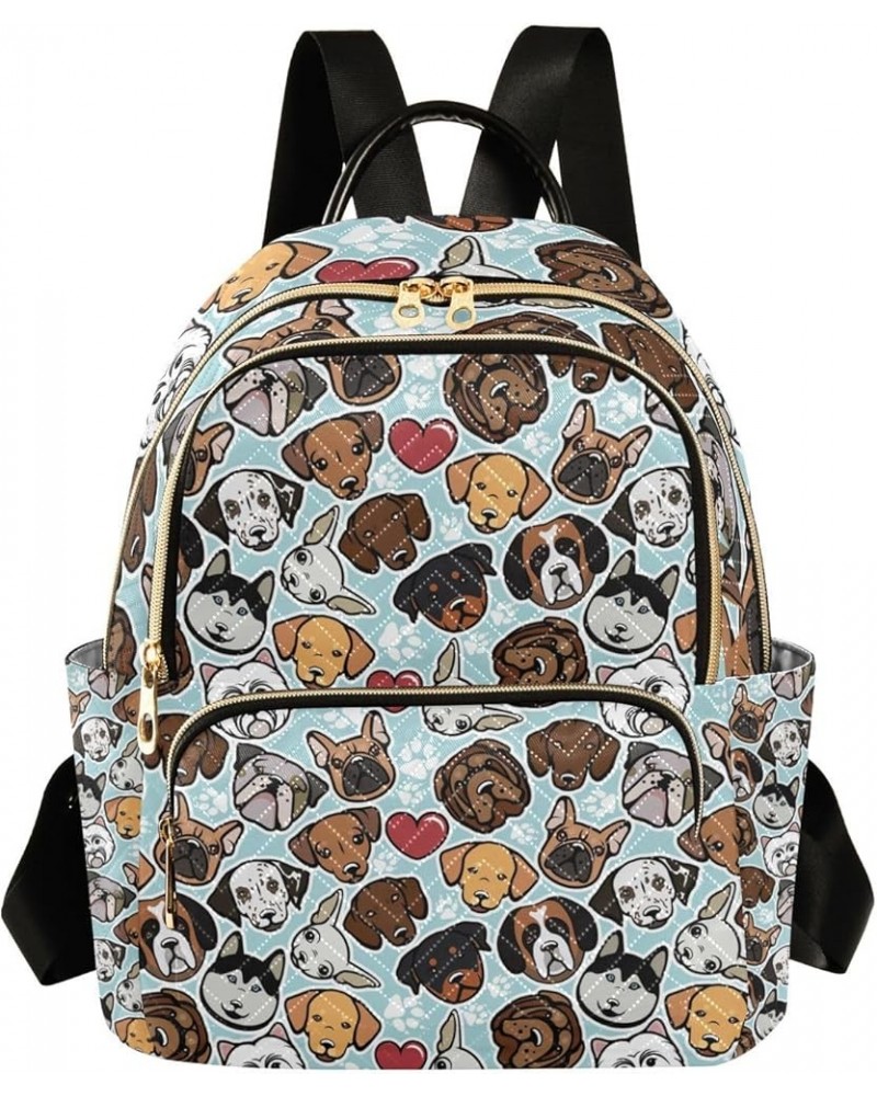 Women Backpack Cartoon Head Dogs Heart Paw Anti-Theft Travel Backpack with Luggage Belt Lightweight Handbag Lady Purse Roomy ...