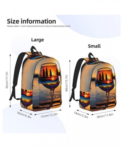 Sunset Wine Glass Print Canvas Backpack Style Outdoor Travel Bag Casual Daypack Cloth Zippered Rucksack Black Medium $25.53 B...