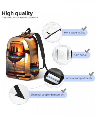 Sunset Wine Glass Print Canvas Backpack Style Outdoor Travel Bag Casual Daypack Cloth Zippered Rucksack Black Medium $25.53 B...