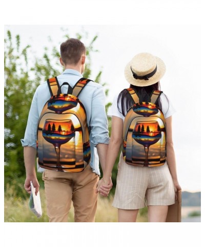 Sunset Wine Glass Print Canvas Backpack Style Outdoor Travel Bag Casual Daypack Cloth Zippered Rucksack Black Medium $25.53 B...