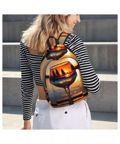 Sunset Wine Glass Print Canvas Backpack Style Outdoor Travel Bag Casual Daypack Cloth Zippered Rucksack Black Medium $25.53 B...