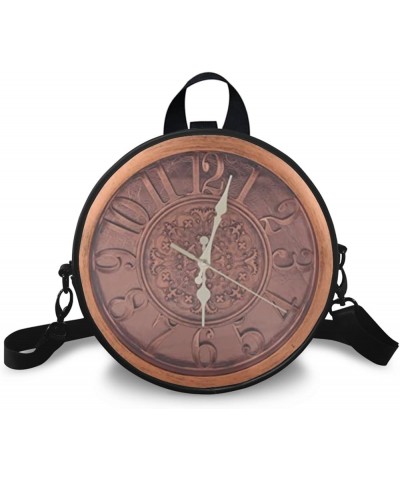 Round Women's Tote Handbags, PU Leather Round Crossbody Bags for Women, Small Durable Satchel Bag Clutch Purse Vintage Clock ...