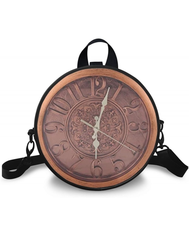 Round Women's Tote Handbags, PU Leather Round Crossbody Bags for Women, Small Durable Satchel Bag Clutch Purse Vintage Clock ...