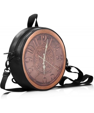 Round Women's Tote Handbags, PU Leather Round Crossbody Bags for Women, Small Durable Satchel Bag Clutch Purse Vintage Clock ...