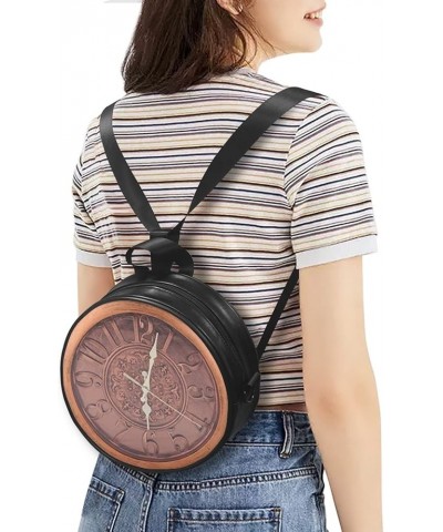 Round Women's Tote Handbags, PU Leather Round Crossbody Bags for Women, Small Durable Satchel Bag Clutch Purse Vintage Clock ...