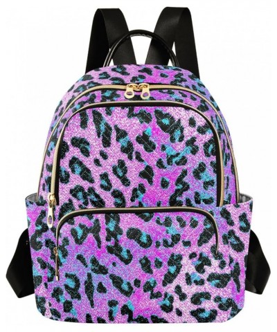 Blue Leopard on Pink Women Backpack Purse Shoulder Bag Color Small $16.17 Backpacks