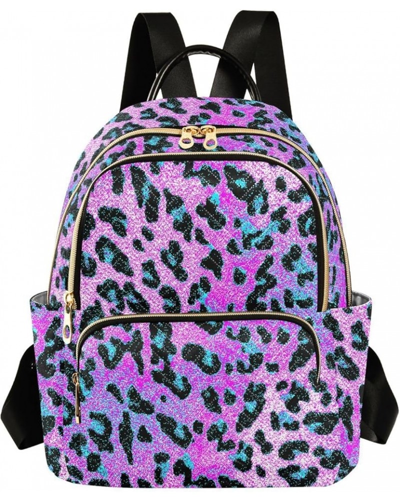 Blue Leopard on Pink Women Backpack Purse Shoulder Bag Color Small $16.17 Backpacks