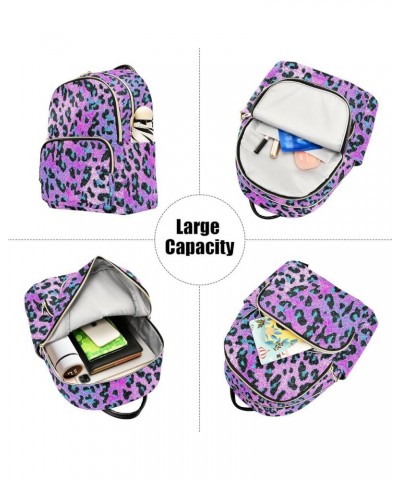 Blue Leopard on Pink Women Backpack Purse Shoulder Bag Color Small $16.17 Backpacks