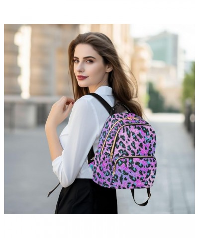 Blue Leopard on Pink Women Backpack Purse Shoulder Bag Color Small $16.17 Backpacks