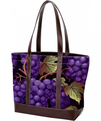 Grapes Canvas Leather Mix Handbag - 13.3x4.7x12.2 in - Stylish and Spacious Women's Shoulder Bag $20.64 Shoulder Bags